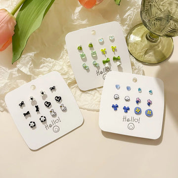 DAIIIBABYYY  -  Hot Selling Cute Flower Heart Cartoon Animal Stud Earrings Set for Women Korean Fashion Sweet Pink Peach Earring Jewelry